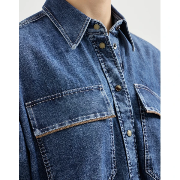 Brunello Cucinelli Lightweight denim shirt in Denim, view 4