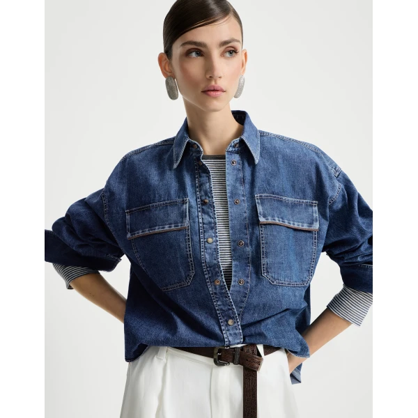 Brunello Cucinelli Lightweight denim shirt in Denim, view 5