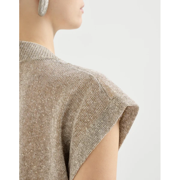 Brunello Cucinelli Linen and cotton Diamond yarn sweater in Light Brown, view 4