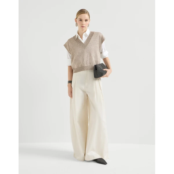 Brunello Cucinelli Linen and cotton Diamond yarn sweater in Light Brown, view 6