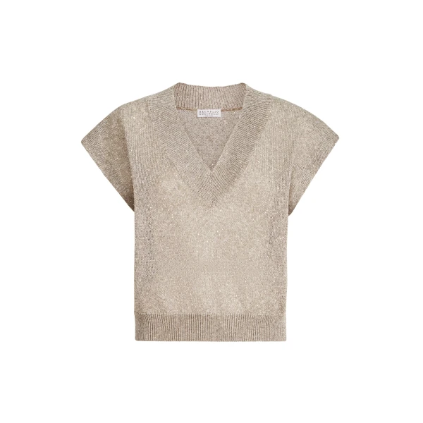 Brunello Cucinelli Linen and cotton Diamond yarn sweater in Light Brown