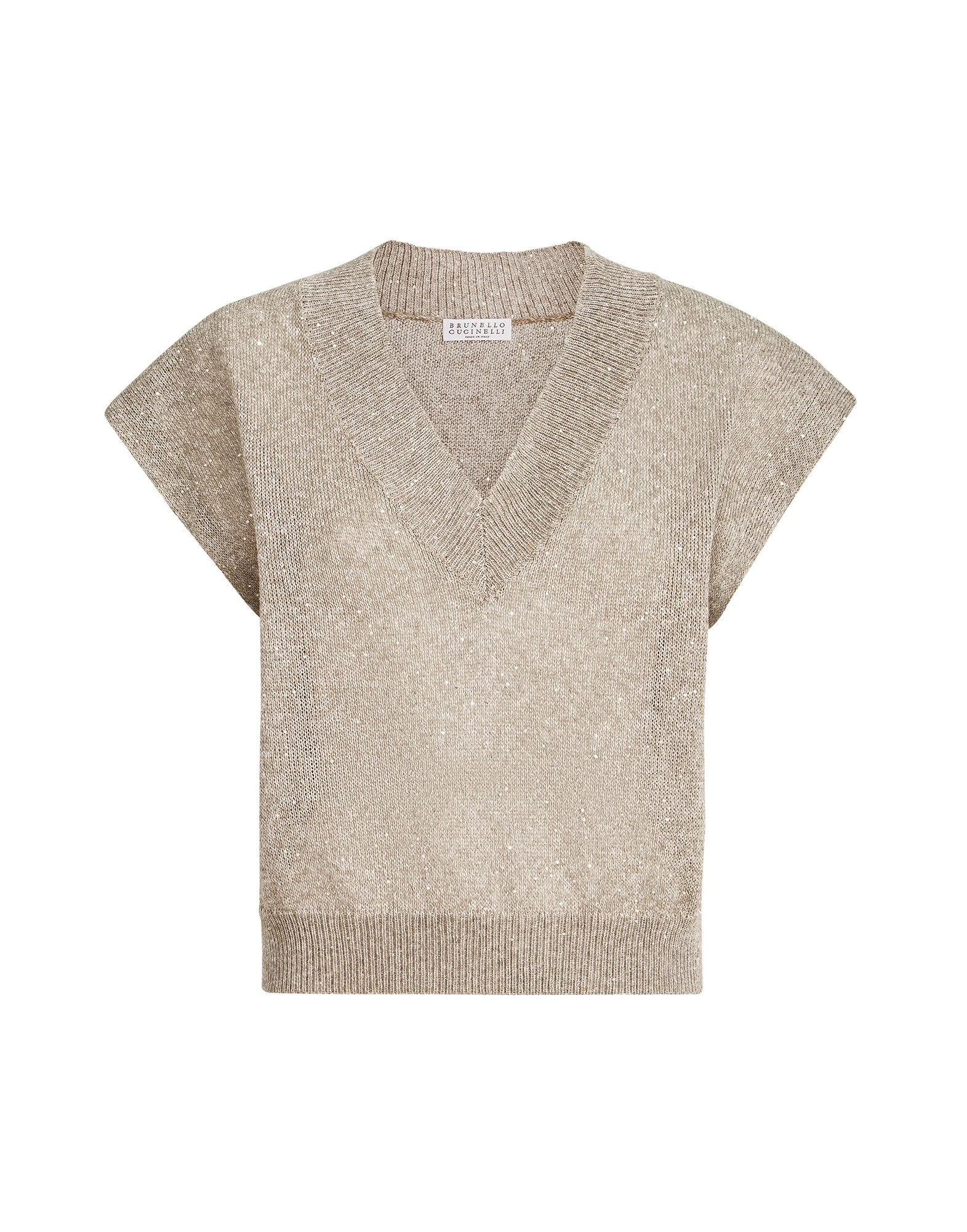Brunello Cucinelli Linen and cotton Diamond yarn sweater in Light Brown