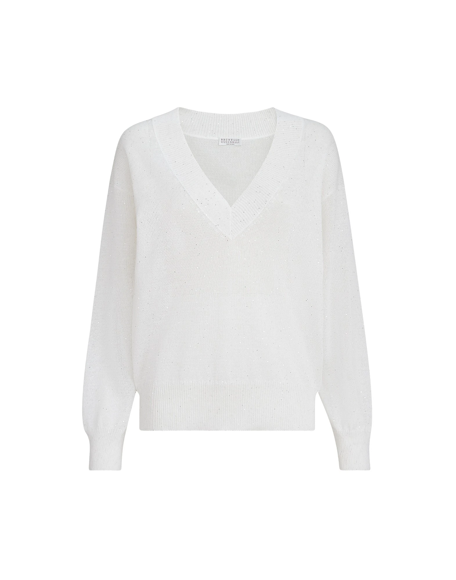 Brunello Cucinelli Linen and cotton Diamond yarn sweater in White