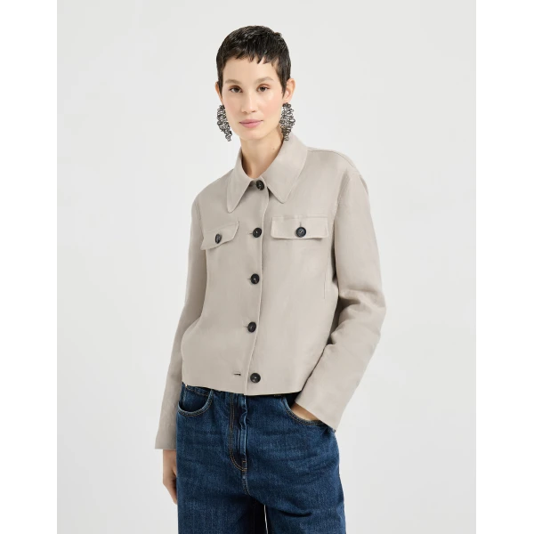 Brunello Cucinelli Linen diagonal jacket in Beige, view 2