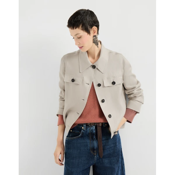 Brunello Cucinelli Linen diagonal jacket in Beige, view 5