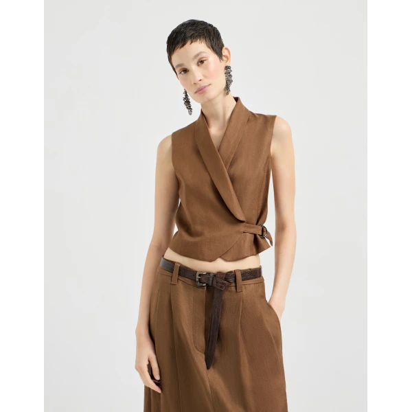 Brunello Cucinelli Linen diagonal vest in Mou, view 2