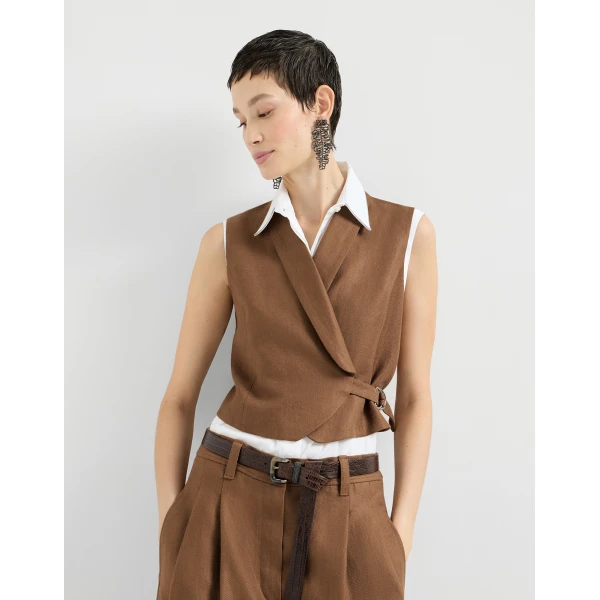 Brunello Cucinelli Linen diagonal vest in Mou, view 5