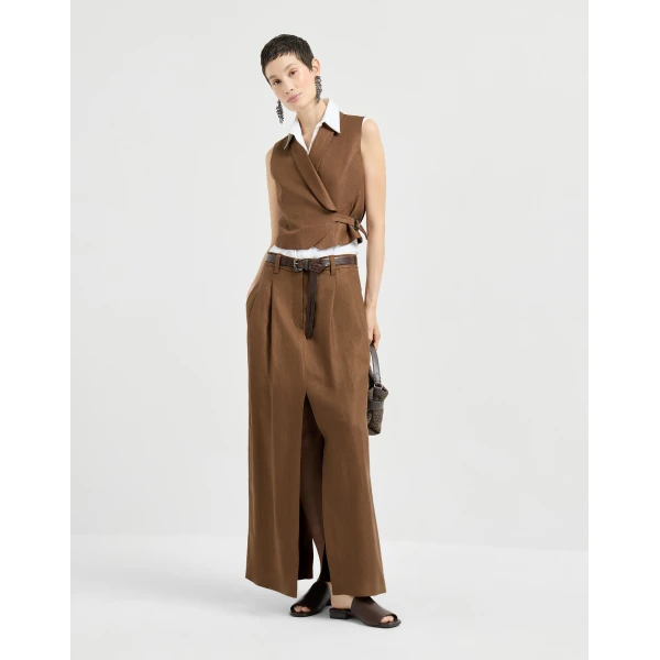 Brunello Cucinelli Linen diagonal vest in Mou, view 6