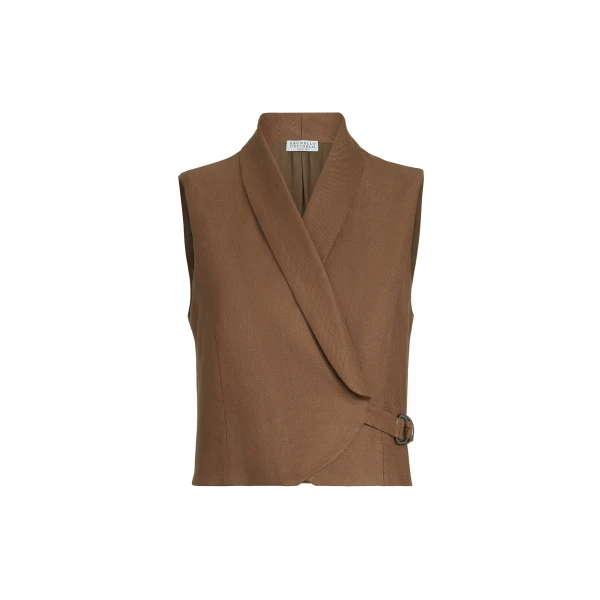 Brunello Cucinelli Linen diagonal vest in Mou
