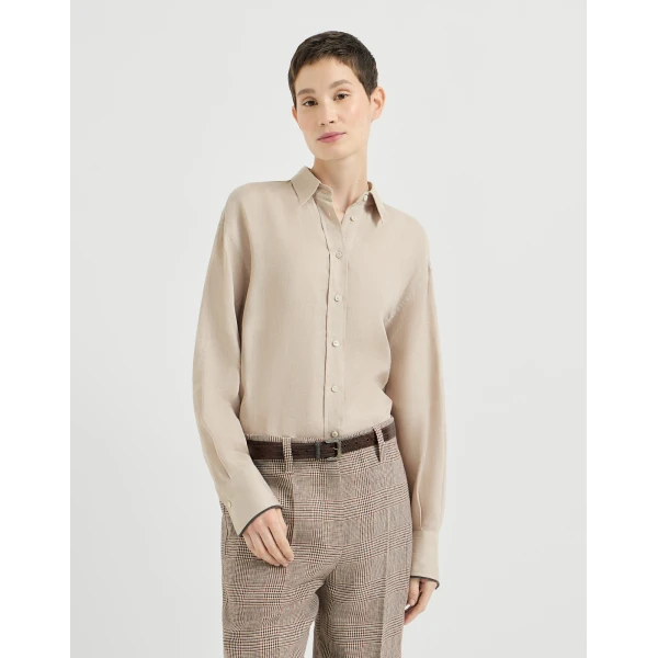 Brunello Cucinelli Linen shirt with monili in Beige, view 2