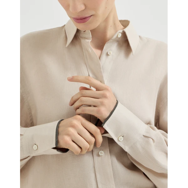 Brunello Cucinelli Linen shirt with monili in Beige, view 4