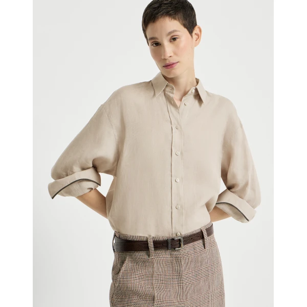 Brunello Cucinelli Linen shirt with monili in Beige, view 5