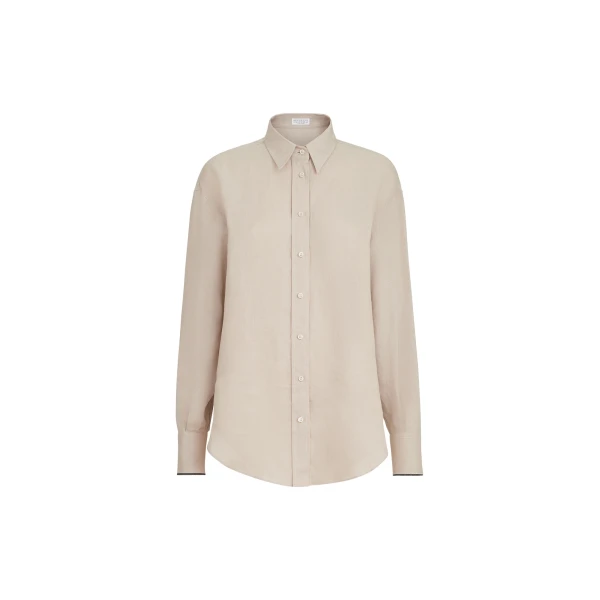 Brunello Cucinelli Linen shirt with monili in Beige