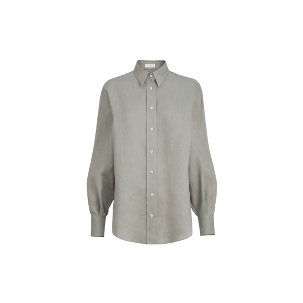 Brunello Cucinelli Linen shirt with monili in Khaki