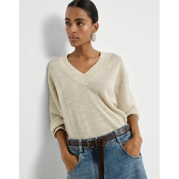Brunello Cucinelli Linen sweater in Buff, view 5