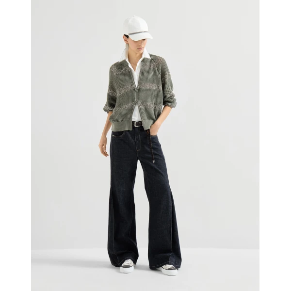 Brunello Cucinelli Loose Flared Trousers in Dark Denim, view 6