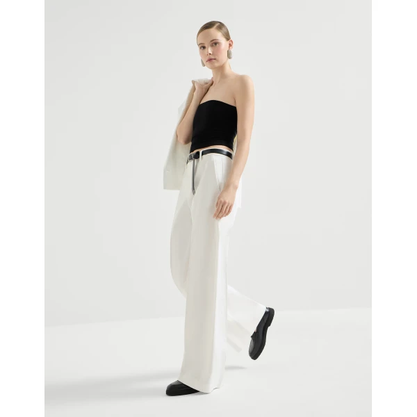 Brunello Cucinelli Loose Flared Trousers in White, view 5