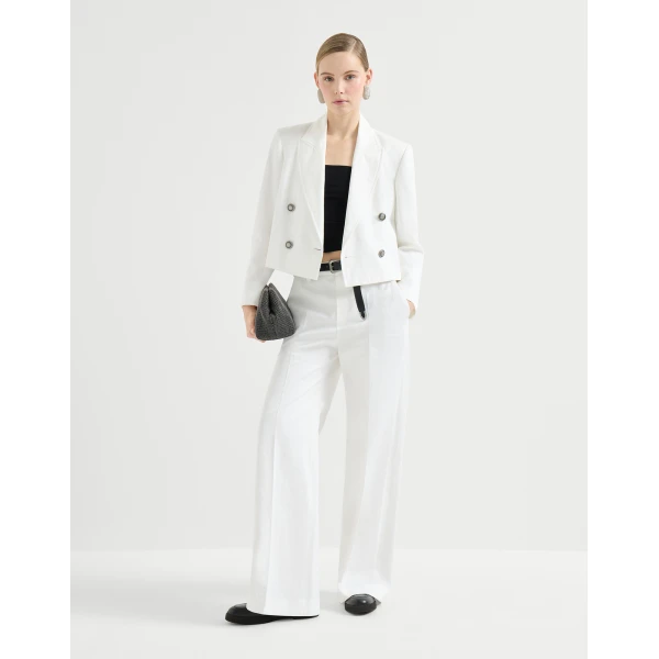Brunello Cucinelli Loose Flared Trousers in White, view 6