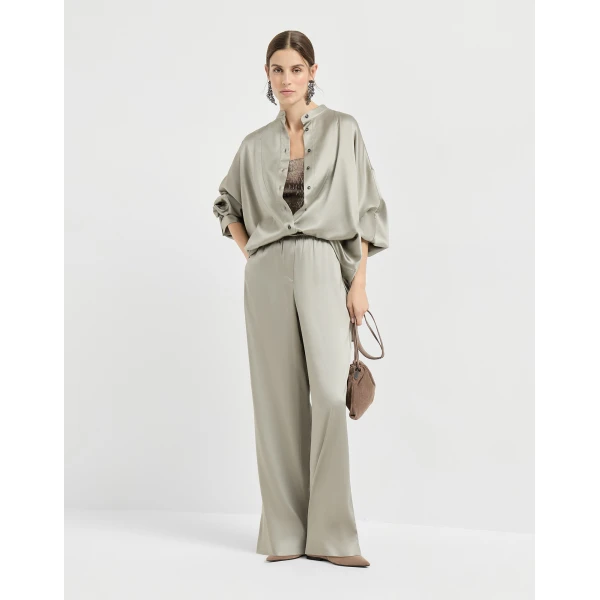 Brunello Cucinelli Mandarin-collar shirt in Olive, view 6
