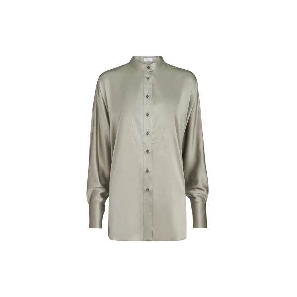 Brunello Cucinelli Mandarin-collar shirt in Olive
