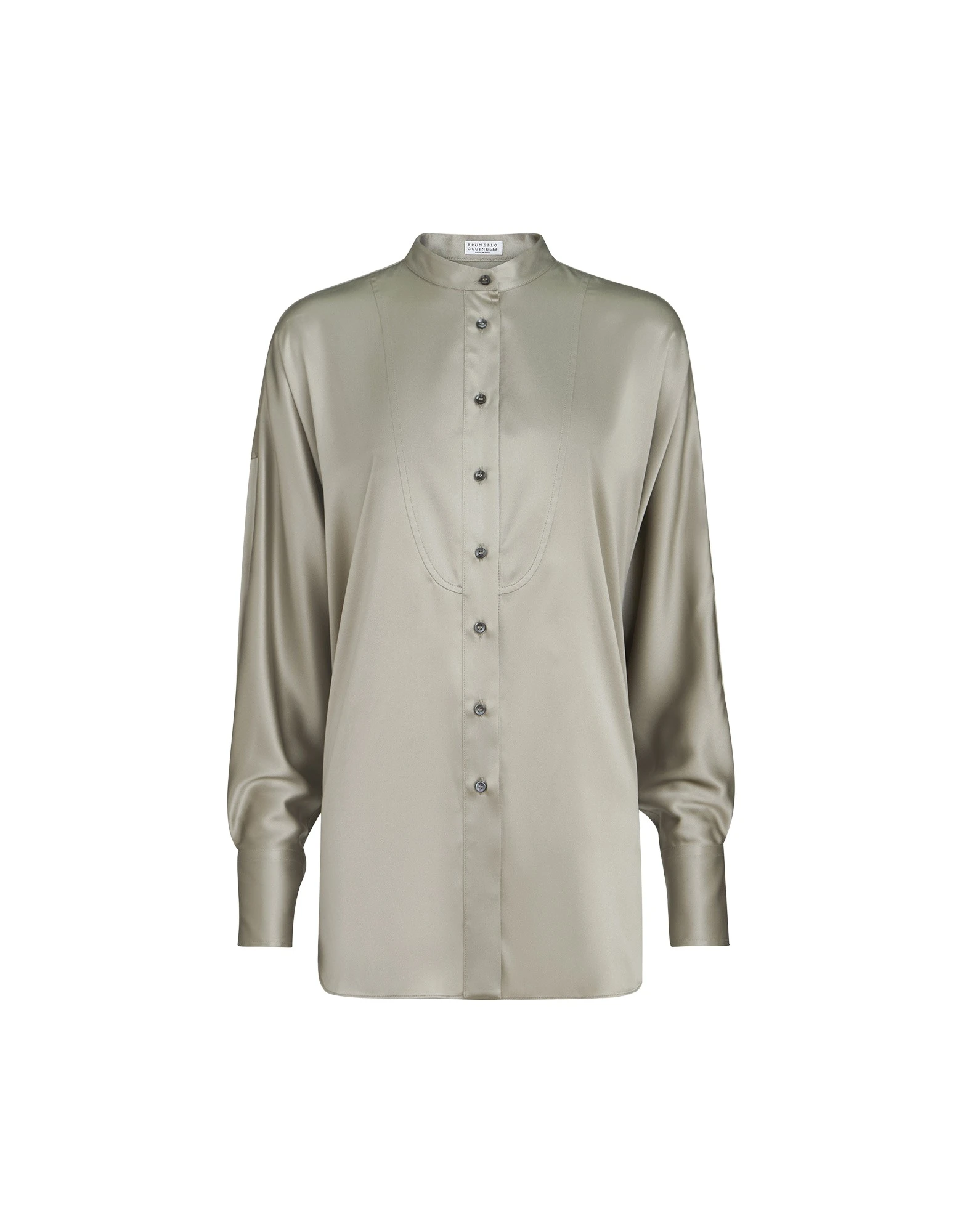 Brunello Cucinelli Mandarin-collar shirt in Olive