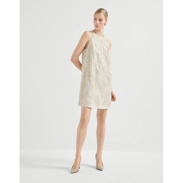 Brunello Cucinelli Mini dress with dazzling embroidery in Beige, view 2