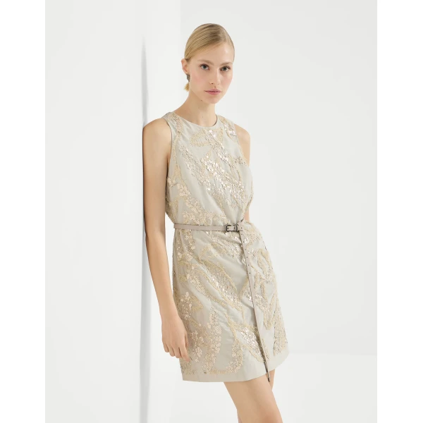 Brunello Cucinelli Mini dress with dazzling embroidery in Beige, view 5