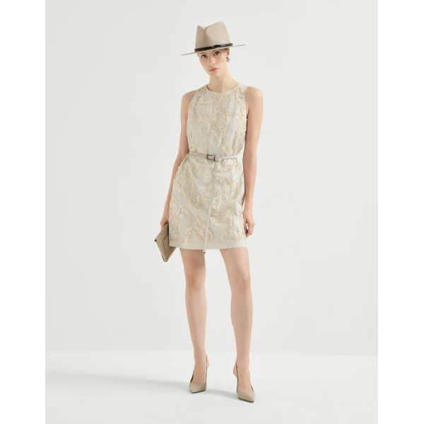 Brunello Cucinelli Mini dress with dazzling embroidery in Beige, view 6