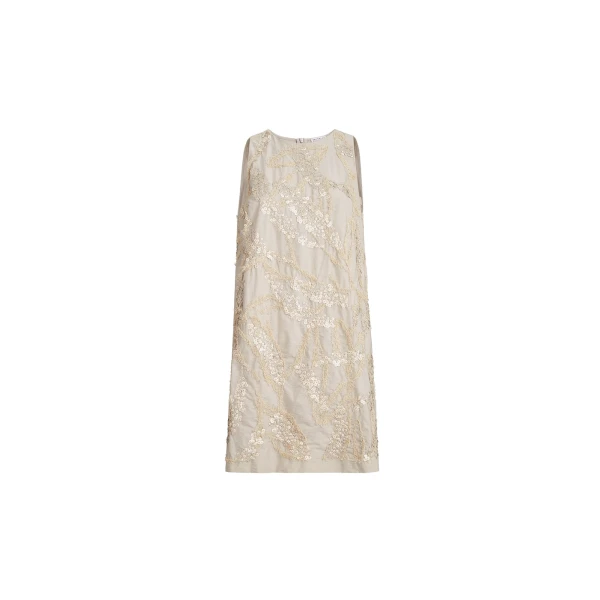 Brunello Cucinelli Mini dress with dazzling embroidery in Beige