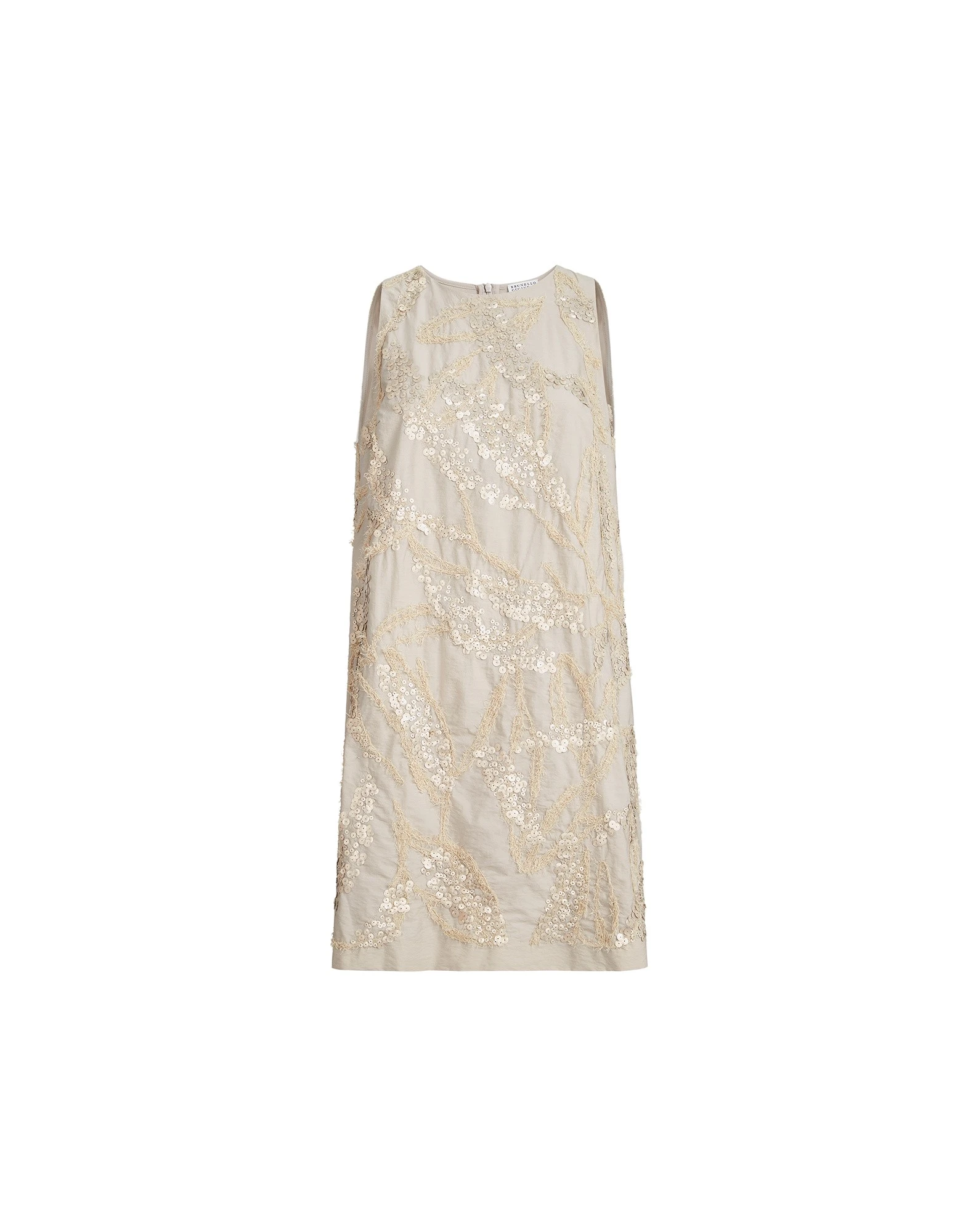 Brunello Cucinelli Mini dress with dazzling embroidery in Beige
