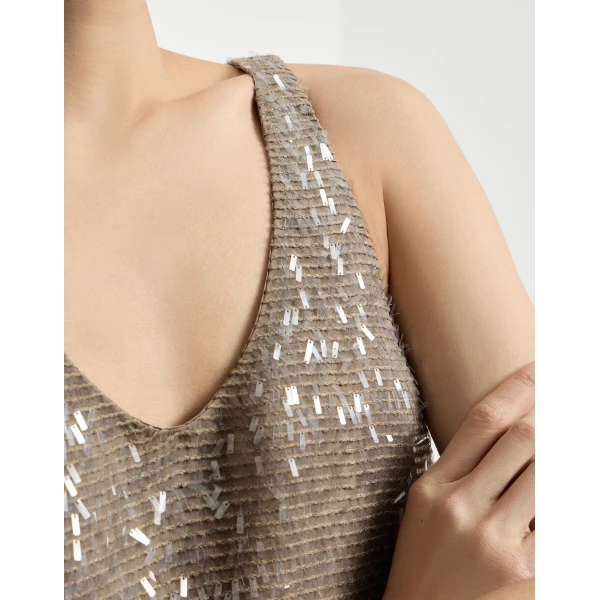 Brunello Cucinelli Mini dress with dazzling embroidery in Rope, view 4