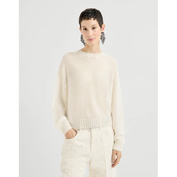 Brunello Cucinelli Mohair and wool sweater in Ivory, view 2