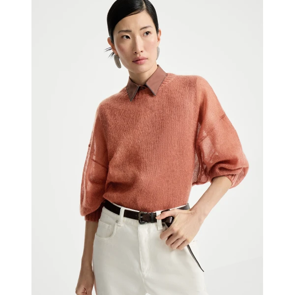 Brunello Cucinelli Mohair and wool sweater in Orange, view 5