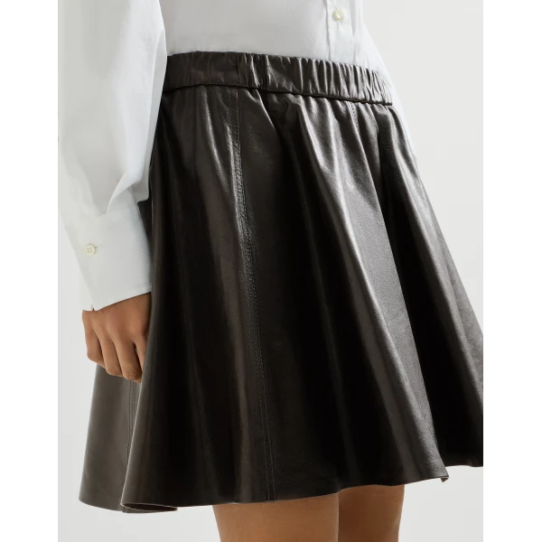 Brunello Cucinelli Nappa leather mini circle skirt in Coffee, view 4