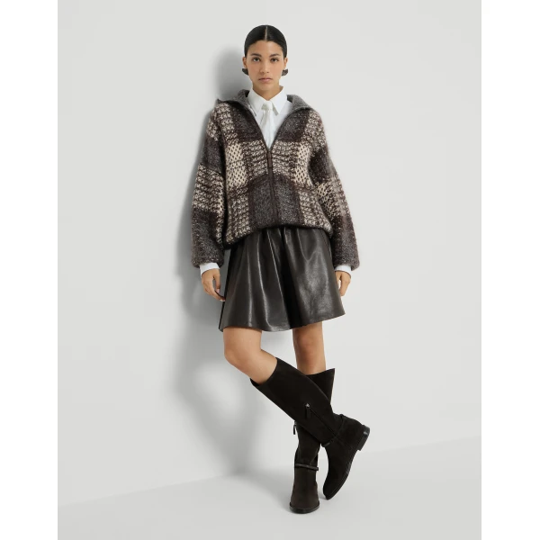 Brunello Cucinelli Nappa leather mini circle skirt in Coffee, view 5