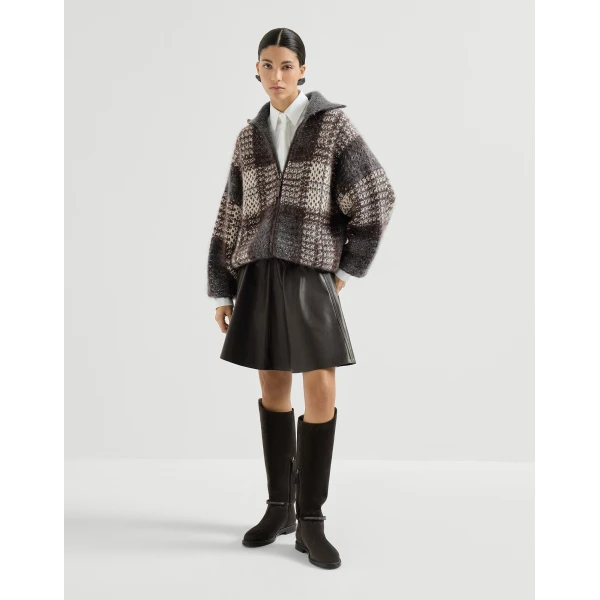Brunello Cucinelli Nappa leather mini circle skirt in Coffee, view 6