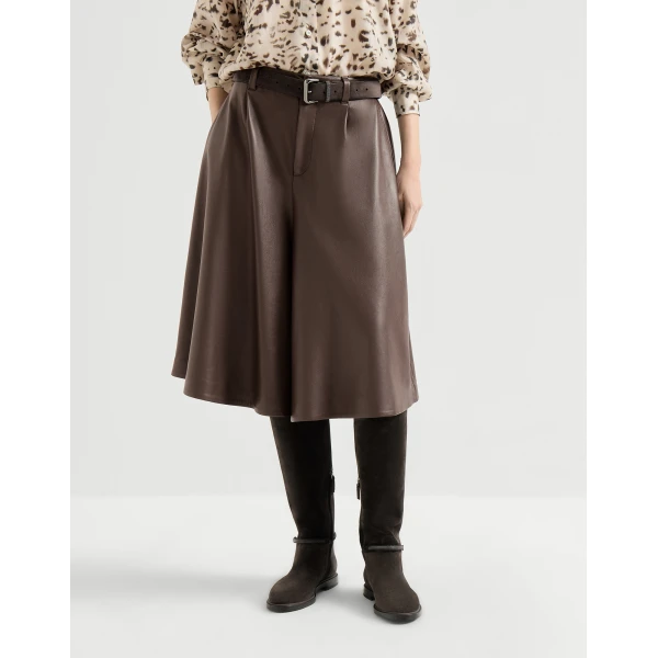 Brunello Cucinelli Nappa leather wide Bermuda shorts in Rust Brown, view 2