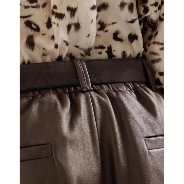 Brunello Cucinelli Nappa leather wide Bermuda shorts in Rust Brown, view 4