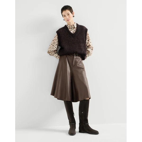 Brunello Cucinelli Nappa leather wide Bermuda shorts in Rust Brown, view 5