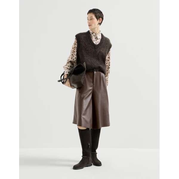 Brunello Cucinelli Nappa leather wide Bermuda shorts in Rust Brown, view 6