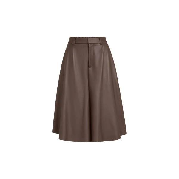 Brunello Cucinelli Nappa leather wide Bermuda shorts in Rust Brown