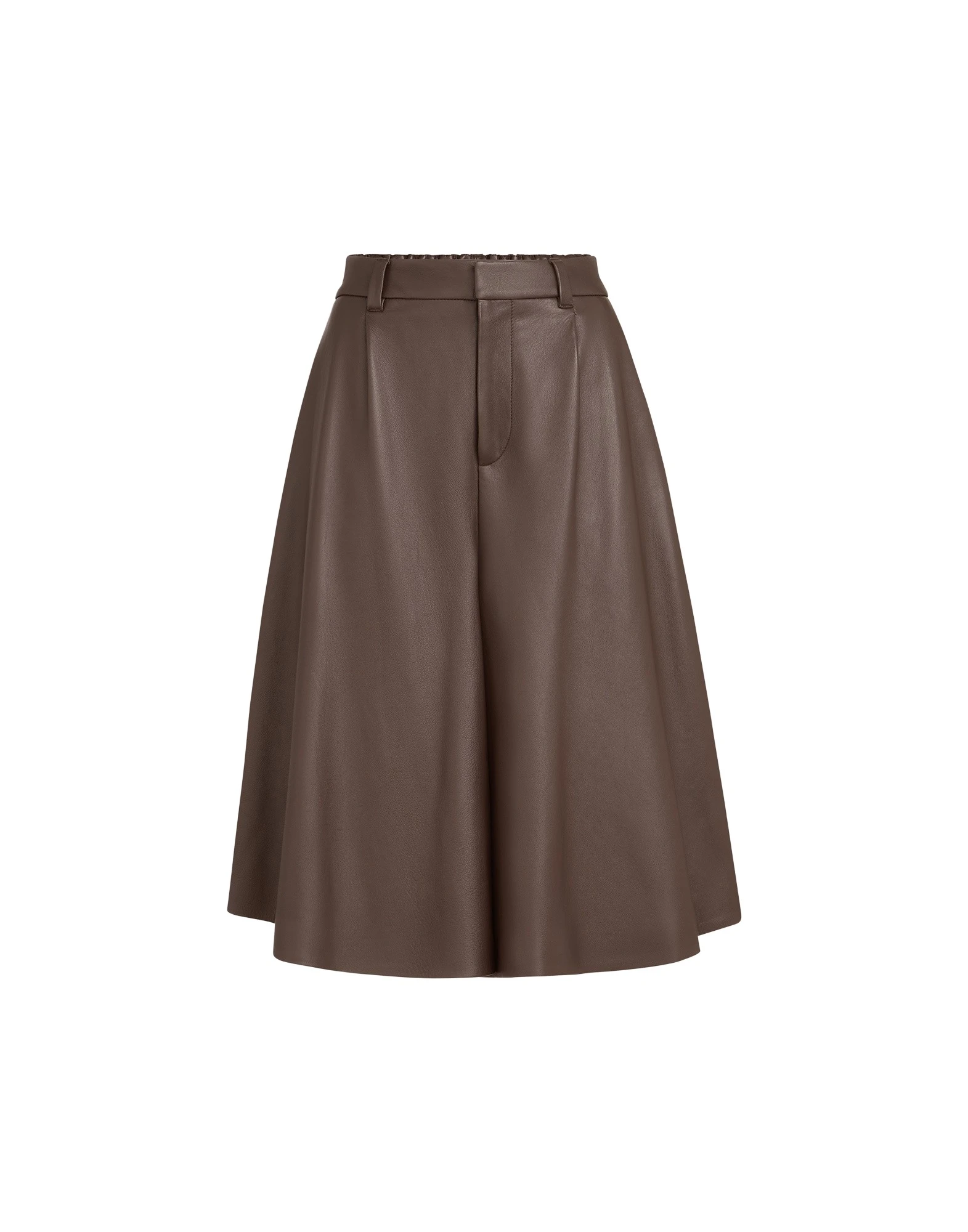 Nappa leather wide Bermuda shorts in Rust Brown