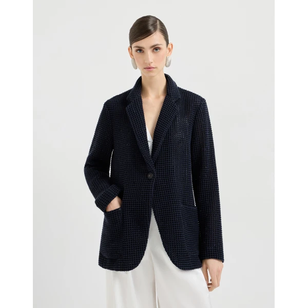 Brunello Cucinelli Net knit blazer in Blue, view 2