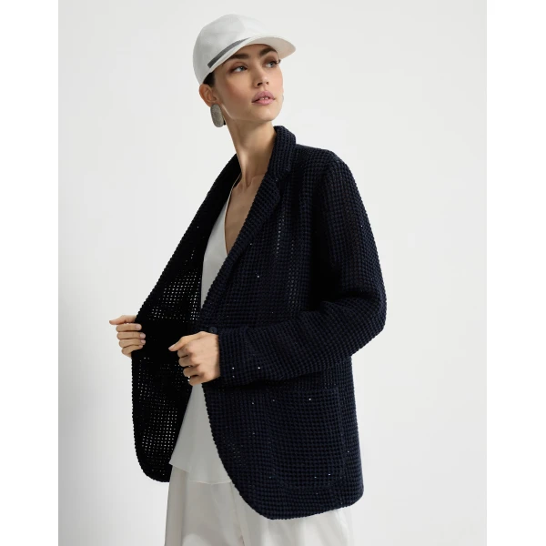 Brunello Cucinelli Net knit blazer in Blue, view 5