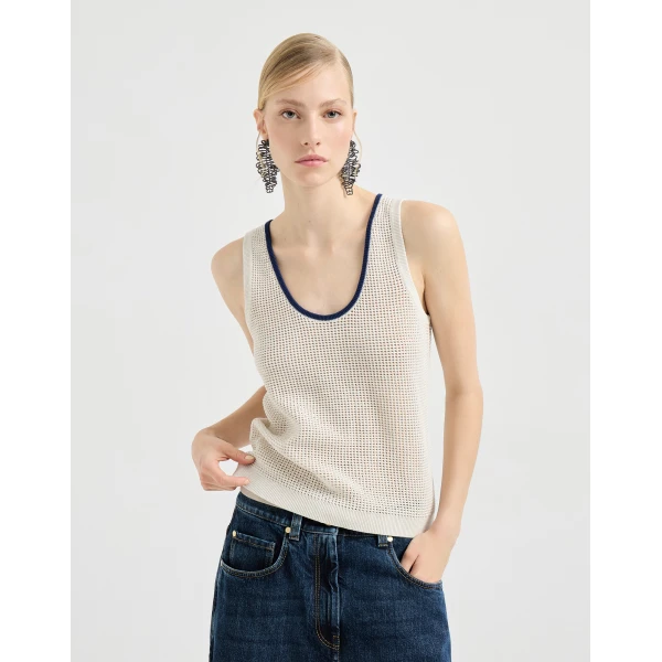 Brunello Cucinelli Net knit top in Oat, view 2