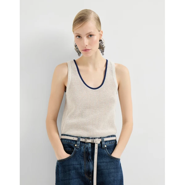 Brunello Cucinelli Net knit top in Oat, view 5