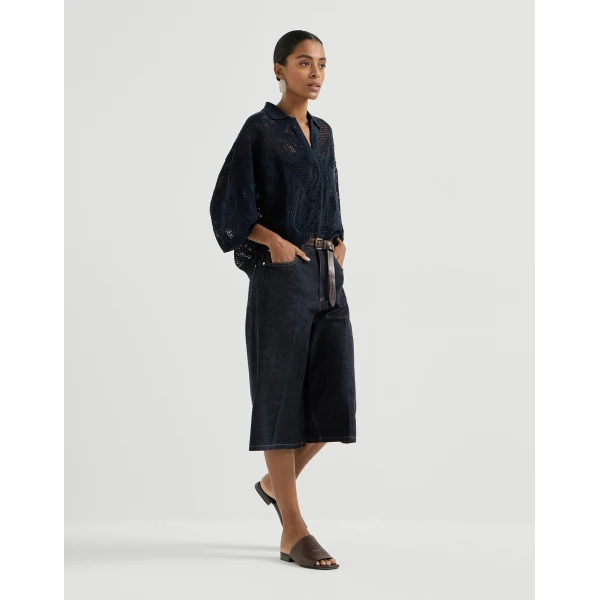 Brunello Cucinelli No-fade denim long Bermuda shorts in Denim, view 5