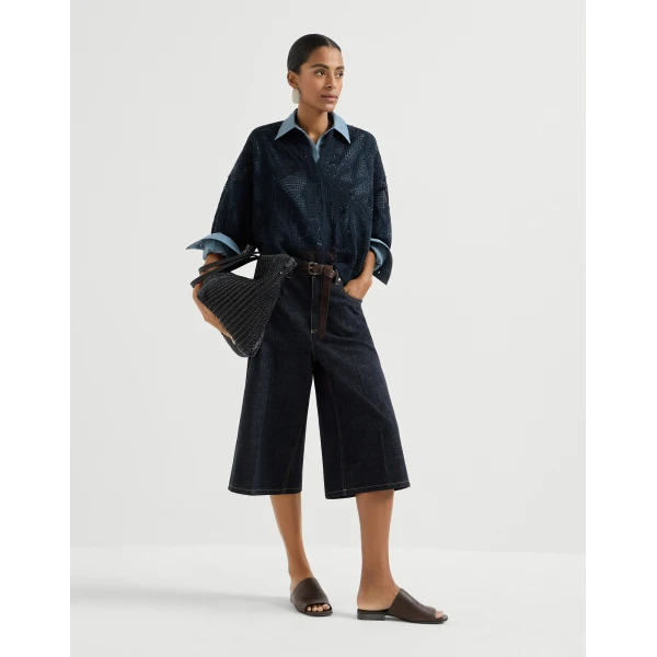 Brunello Cucinelli No-fade denim long Bermuda shorts in Denim, view 6