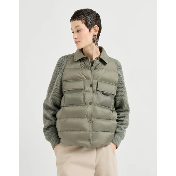 Brunello Cucinelli Nylon down jacket with monili in Green, view 2