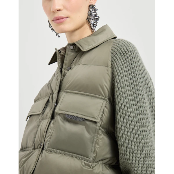Brunello Cucinelli Nylon down jacket with monili in Green, view 4